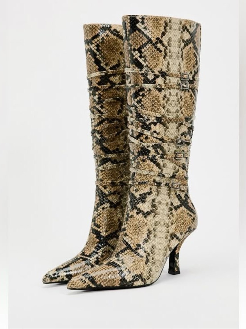 Zara Snakeskin Animal Print Knee High Boots